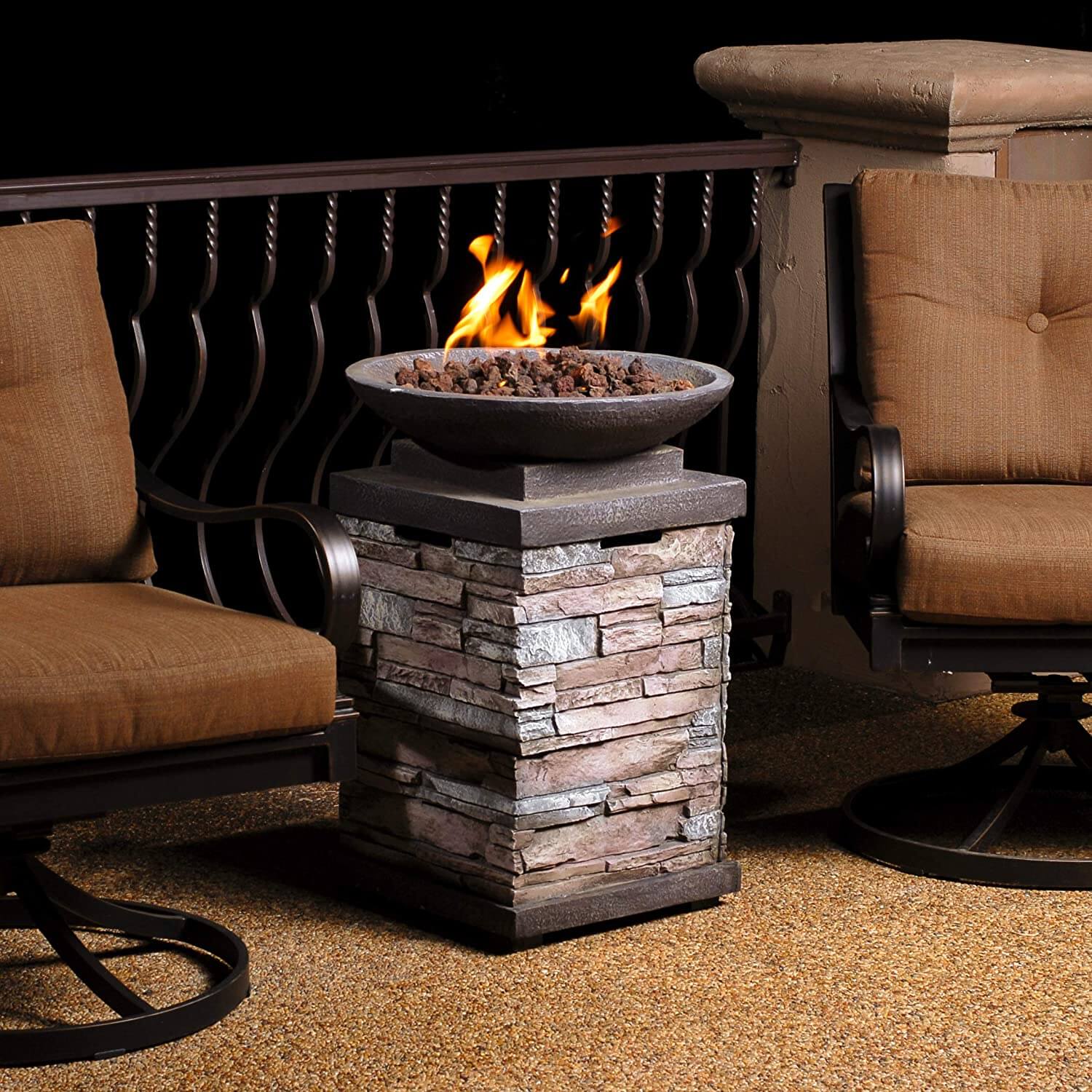 Bond Manufacturing Newcastle Propane Firebowl Column Realistic Look Firepit Heater Lava Rock 40 000 Btu Outdoor Gas Fire Pit Lb Natural Stone Buy This Club